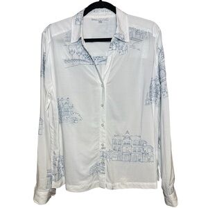 Anthropologie Jane + Delancey Women's City Printed Button Down Shirt Paris Med